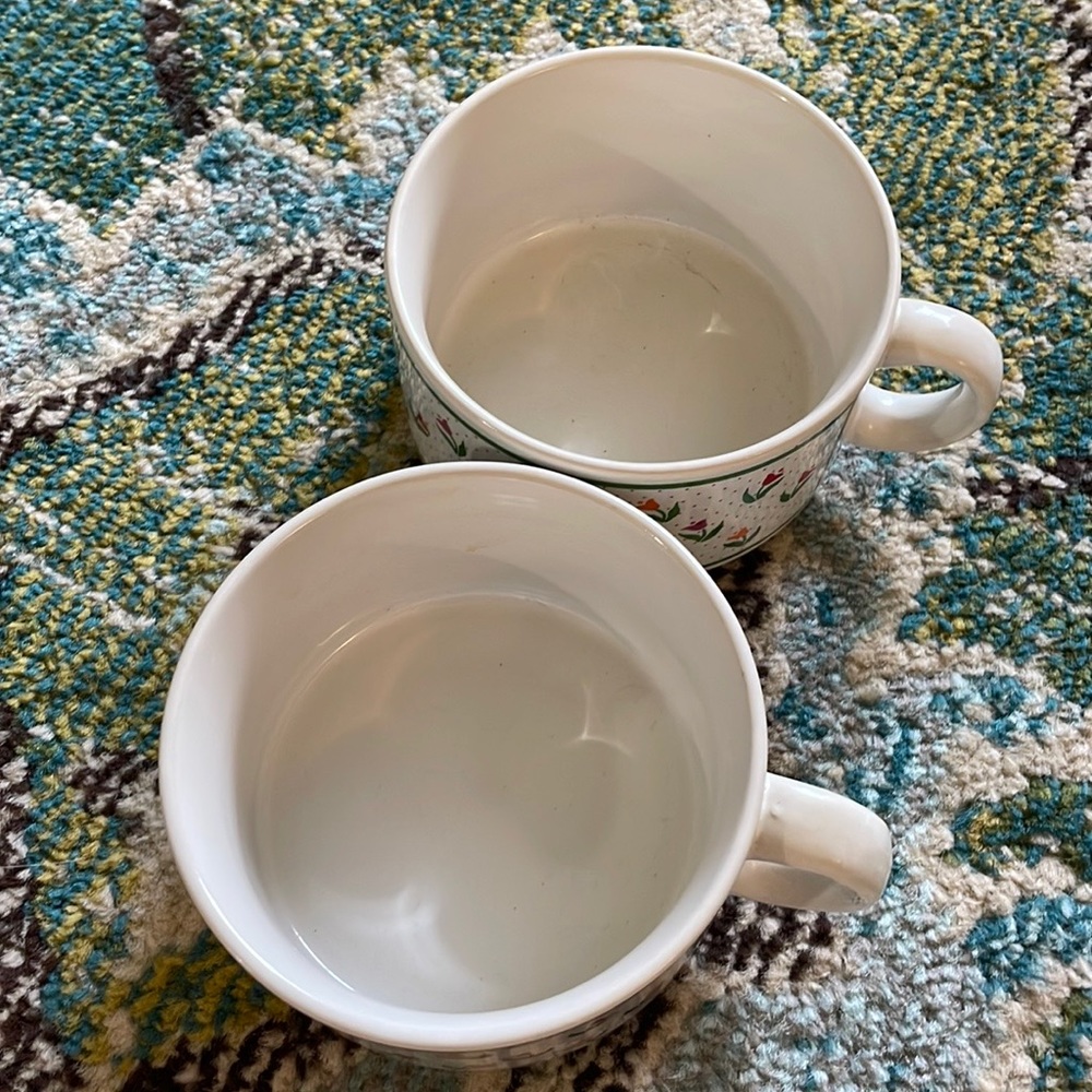 Vintage Floral Pattern Soup Mugs, set of 2 - Picture 3 of 4
